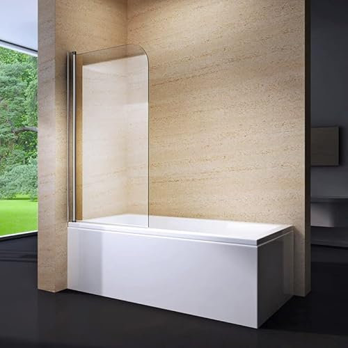 Yellowshop - Parete Sopra vasca Bagno doccia Battente Cristallo Temperato Trasparente o Puntinato Opaco da 6mm cm 100 Altezza 140 Reversibile (Trasparente 6mm)