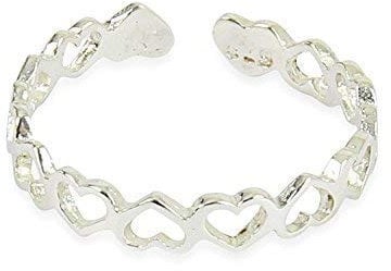 925 Solid Sterling Silver Adjustable Open Heart Toe Ring