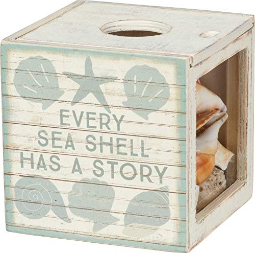 Primitives by Kathy Slat Wood Shell, 4.25 x 4.25 x 4.25, Holder-Seashell