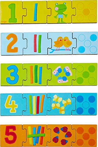 HABA 304258 - Zuordnungsspiel Zahlen, Sortierspiel zum spielerischen Kennenlernen von Zahlen und Mengen, 20 Puzzleteile aus Holz, Spiel ab 2 Jahren
