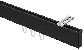 Interdeco Innenlauf-Gardinenstangen eckig/kantig Innenlaufstangen (Deckenbefestigung) Schwarz Typ 10212816, 180 cm