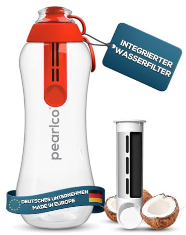 PearlCo Water Filter Bottle 700ml (yellow) - incl. 1 Filter Cartridge - Active Coal Filter - For Office, Sports, Gym