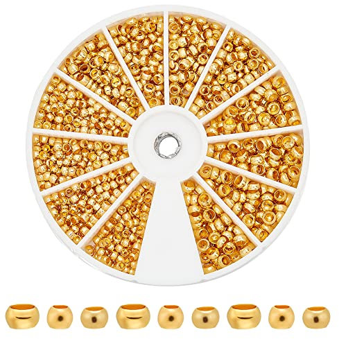 PandaHall about 1800pcs Crimpperlen aus Messing Goldene Abstandshalter Perlen 3 Größe Goldene Perlen Quetschperlen für die Schmuckherstellung, Loch 1.2~2mm