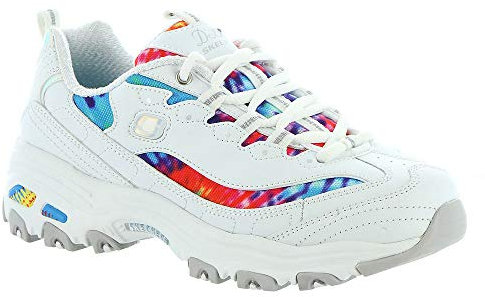 Skechers Women's D'lites Summer Fiesta Trainers, White Leather Multi Mesh White Trim, 6 UK