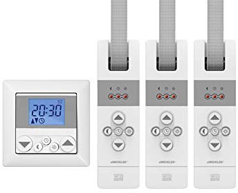WIR elektronik, eWickler Standard 3 Fenster Funk-Set, eW830-F, 3x elektrischer Gurtwickler + 1x Funkuhr eU140, für 23mm Gurtband, Unterputz, bis 50Kg, Fahrtzeiten einstellbar, inkl. Netzstecker