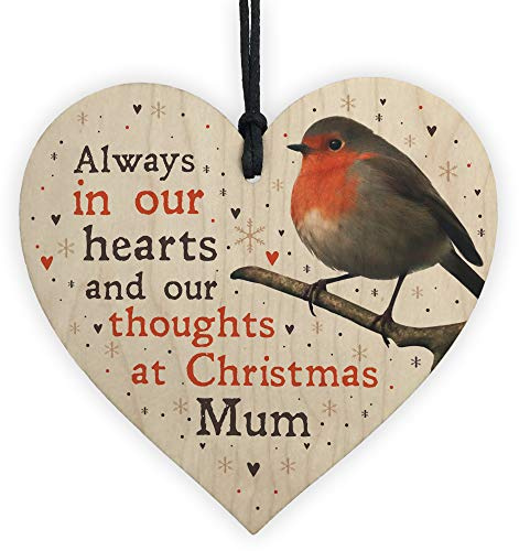 RED OCEAN Christmas Robin Memorial Wood Heart Tree Hanging Decoration Mum Memorial Gift In Memory Plaque