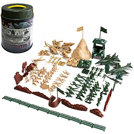 Hautton Militärfiguren, 5 cm, aus Kunststoff, 107-teilig, Militär-Spielset mit Soldaten, Tanks, Flugzeugen, Flaggen, Wänden, Aufbewahrungstasche und Schlachtzubehör