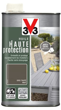 V33 Huile mobilier haute protection opaque, Gris taupé 1L