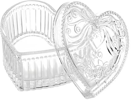 Gaolinci Aufbewahrungskästchen aus Kristallglas, herzförmig, geprägt, Schmuckkästchen, Süßigkeitenschale mit Deckel