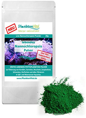 PlanktonVital lebendes Nannochloropsis Plankton Pulver für Korallen, Phytoplankton, Garnelenfutter, Zooplankton, Fischfutter, Zucht, Filtrierer, Phytoplankton, Plankton (20g)