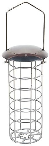 Small Garden Bird Hanging Fat Ball Feeder - Powder Coated Iron - Silver - 24 cm