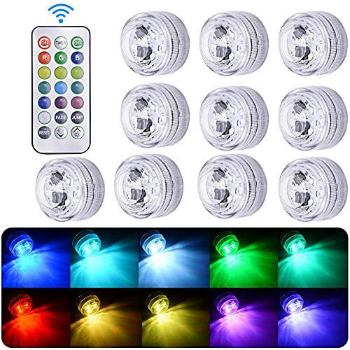Elitlife Unterwasser LED Licht, 10 Stück Mini Unterwasser LED mit Fernbedienung, Wasserdichte LED Kerze Multi Farbwechsel Flammenlose LED Runde Stimmungslicht für Schwimmbad Aquarium Party
