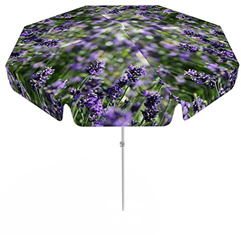 Vispronet Sonnenschirm Lavendel - ∅ 180 cm - Rund - mit Volant - kippbarer Schirmstock - Schirm für Balkon, Terrasse, Stehtische