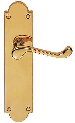 PAIR Victorian Scroll Handle on Latch Backplate - 205 x 49mm - Polished Brass | Traditional Lever on Backplate Door Handle - Internal Door Hardware - Lock, Euro, Oval and Latch Options Available