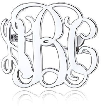 Custom4U Broche avec Initiales de Prénom Personnalisé Badge Pins Monogramme Lettres Gravé Bijoux Acier Inoxydable
