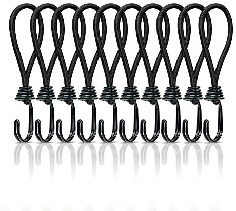 INCETUE 10 Stück Kurz Spanngummi mit Haken, 15cm Planenspanner mit Karabinerhaken Schlinge, Extra Stark Gummiseile, Expanderhaken,Spanngurte mit Spiralhaken, Gummispanner für Planen, Zelte - Schwarz
