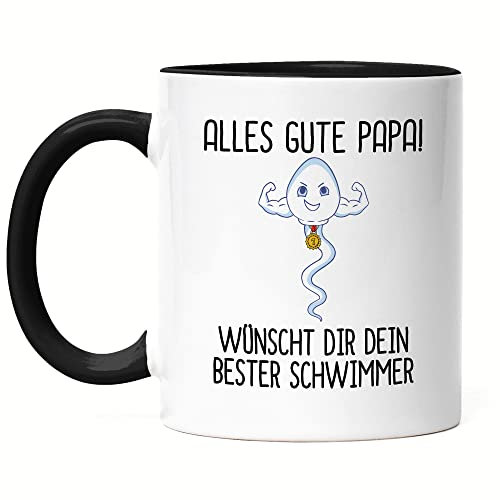 Hey!Print Alles Gute Papa Wünscht Dir Dein Bester Schwimmer Tasse Schwarz Vatertagsgeschenk Lustiges Motiv Sohn Geschenkidee