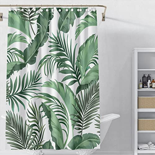 WONGS BEDDING Rideau de Douche Résistant aux Moisissures 120 X 180 cm Feuilles Vertes Rideau de Douche Végétal Lavable et Imperméable avec 12 Crochets Rideau de Salle de Bain