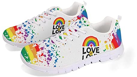 Howilath Damen-Trainerschuhe, leichte Laufschuhe, stilvolle, Bequeme, atmungsaktive, Flache Walking-Jogging-Turnschuhe mit Regenbogen-LGBT-Muster