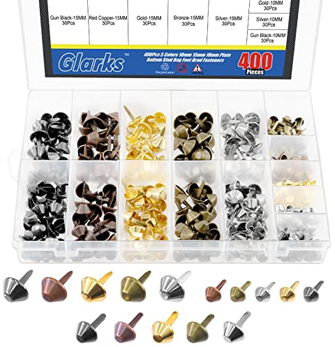 Glarks 400 Stück 10 mm 15 mm 18 mm 5 Farben Krallenperlen Nagelkopf Runde Kuppelnieten Sortiment Set Punk Nieten Nieten und Spikes für Gürteltasche Schuhe Geldbörse Armband Hundehalsband DIY Handwerk