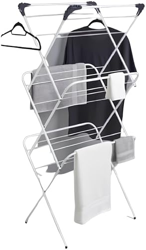 Optimal Products 3 Tier 14M Folding Clothes Airer For Laundry Indoor And Outdoor Non-Slip Feet & Corner Spaces for Hangers Home Storage Foldable Drying Rack Lightweight and Space Saving Washing Line