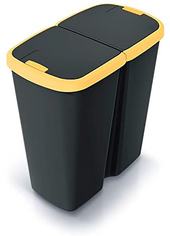 KEDEN Poubelle avec 2 couvercles indépendants de 45 l noir et jaune