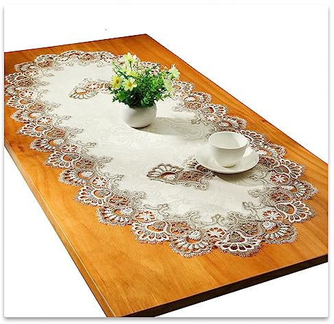 Spitze Oval Tischläufer Gestickte Tischdecke Spitze Deckchen Deckchen Oval Decke Handtuch Für Wohnzimmer Schrank Couchtisch, 50x110cm, Grau