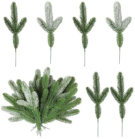 EDWINENE Künstliche Kiefernnadeln, 36 Stück künstliche Tannenzweige Picks – 25x11cm Grünpflanzen Tannennadeln - grüne Zedern-Picks für DIY-Girland Weihnachtsdekoration