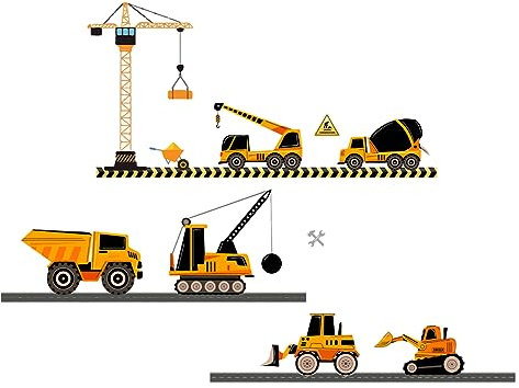 SUPERDANT Wandaufkleber Karton Arbeits LKW Wandsticker Kran Bagger Wandtattoo Abnehmbarer Betonmischer LKW Einfach Zu Kleben Und Abzuziehen Vinyl Wandsticker Für Kinderzimmer Jungenzimmer 80x78 cm