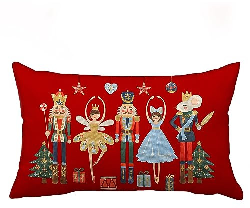 Weihnachtlicher Nussknacker-Kissenbezug, 30,5 x 50,8 cm, roter Nussknacker, Weihnachtsdekoration, Winterurlaub, Party, Kissenbezug, Dekoration für Sofa, Couch