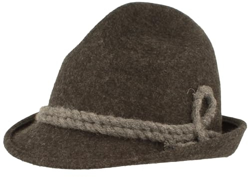 Breiter Original Herren Trachtenhut Filzhut Wanderhut Spitzkopf 100% Wolle, Herrenhut schmaler Krempe & Wollkordel Anthrazit 54