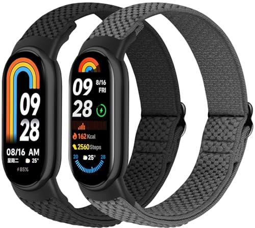 BTTNG Elastische Nylon Armband Nur Kompatibel mit Xiaomi Smart Band 10/9/8, Verstellbare Dehnbare Armbänder Sport Ersatz Armband für Xiaomi Mi Band 8/Mi Band 9/Mi Band 10 Herren Damen (2 Stück)