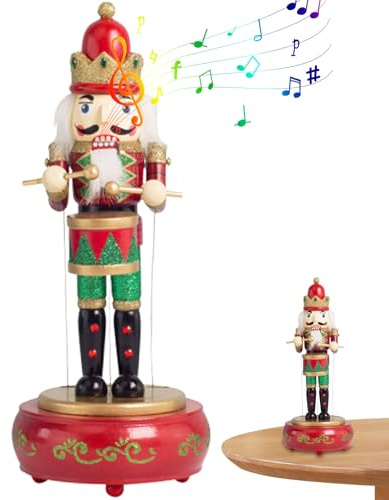 Dorccsi Nussknacker-spieluhr Holz-nussknacker Weihnachtsdekoration Niedliche Uhrwerk-nussknacker-Figuren Mit Trommel Für Zuhause Tischdekoration Roter Nussknacker Weihnachtsdekoration