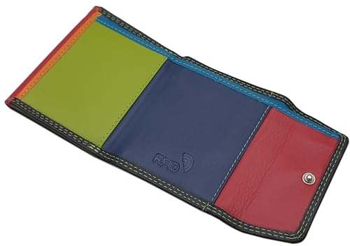 Kleine Rind-Nappa Leder Damen Geldbörse mit RFID & NFC Schutz Mehrfarbig | Geldbeutel, Portemonnaie, Geldtasche