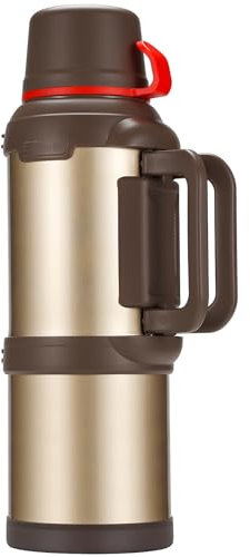 Olerd Termo de 4,0 l, termo de acero inoxidable, termo con 3 vasos, aislamiento de doble pared, botella de agua de camping con asa, 24 horas caliente y fría (dorado)