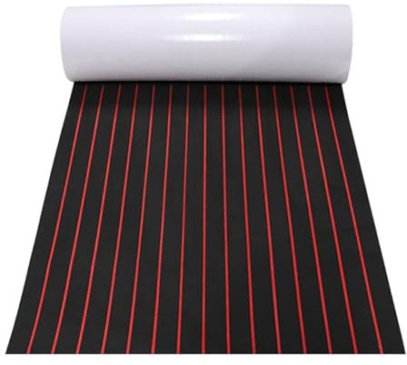 JDBDU Revêtement de sol pour bateaux - En mousse de teck EVA - Autocollant - Tapis de sol antidérapant - Pour yacht, pont de bateau, kayak, piscine - Noir avec coutures rouges - 240 x 90 cm