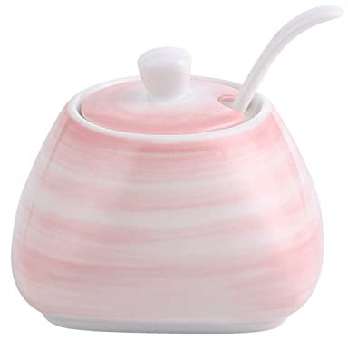 Sucrier en céramique avec couvercle et cuillère, sucrier en céramique coloré avec couvercle, sucrier en porcelaine avec cuillère, petit pot à sel, for bar à café, restaurant, bleu, simple (couleur : b