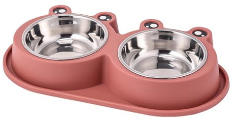 Fuwok Pet Dog Bowls Double Dog Water and Food Bowls 2 Stainless Steel Bowls with No Spill Non-Skid Silicone Mat + Pet Food Scoop for Feeding Small Medium Dogs Cats Puppies (Red, S)