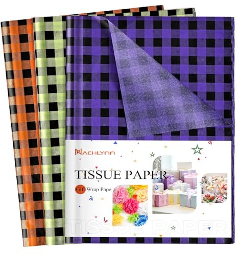 NACHLYNN 90 Blatt Halloween Geschenkpapier Seidenpapier 35 x 50 cm Flaches Büffelkaro Geschenkpapier Kunst Seidenpapier Basteln für Halloween Feiertage Basteln Geschenke Dekor