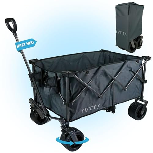 Bollerwagen faltbar XXL Handwagen IM-4211 190L | Tragkraft 120KG | Faltbarer Bollerwagen breite Reifen fürs Gelände, ideal als Strandwagen, Gartenwagen für Festival, Camping und Outdoor (Anthrazit)