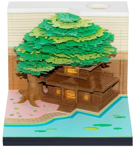 HGDGD 3D-Kalender 2025, 3D-Baumhaus-Wochenkalender, abreißbarer Notizblock, Notizblock mit Licht und Stifthalter, DIY-Arbeitsplatten-Dekor (Grün Baumhauskalender)