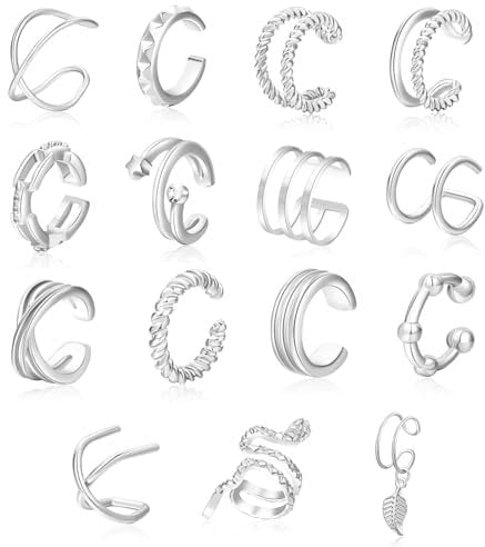 15 PCS Clip On Cartilage Earrings, Adjustable Helix Wrap Ear Cuffs, Non Piercing Fake Earrings For Women Girls