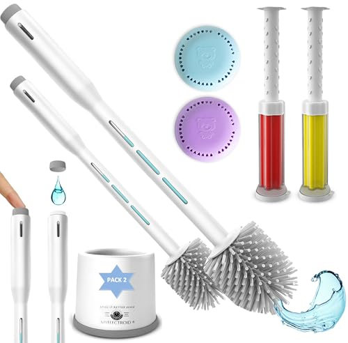 Escobilla de Baño con Dispensador de Jabón Recargable - Escobilla WC - Piacaba casa de banho - Escobilla de Silicona - Escobillero baño (Dos Piezas Escobilla Recargable con Ambientador y Gel)