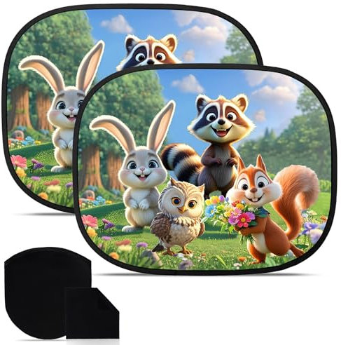 JUNEBRUSHS Auto Sonnenschutz Baby mit UV Schutz, 2 Stück Sonnenschutz Kinder Seitenscheibe Auto Fenster mit Waldtiermustern 44x36 cm