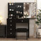 Schminktisch mit Beleuchtung und Spiegel, Frisiertisch mit Hocker, 10 Einstellbarer Helligkeit Kosmetiktisch mit 6 Schubladen 6 Ablagen Makeup Tisch für Schlafzimmer -80x36x130cm Schwarz P30