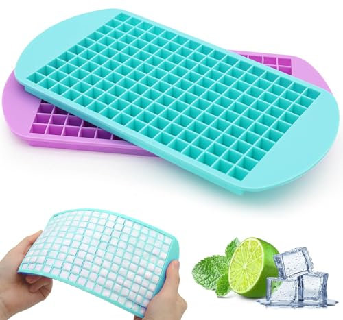 Lot de 2 à 160 petits bacs à glaçons en silicone pour whisky, cocktails, bouteilles d'eau – Sans BPA, flexible et empilable (cyan et violet)