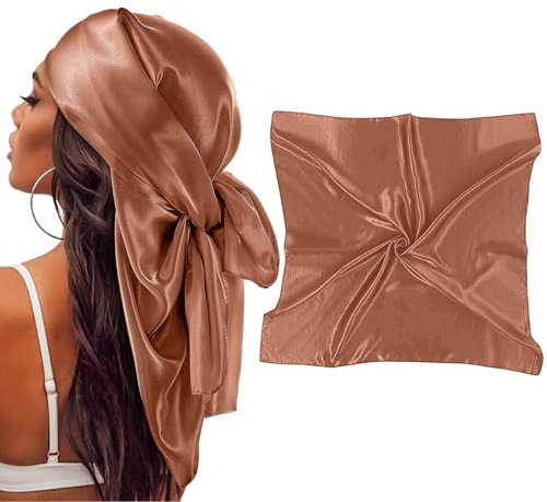 Qianyu 90 x 90 cm Große Quadratische Schals für Damen Seide Kopftuch Bandanas Silk Head Scarf Gefühl Schal Personifizieren Elegant Seidentuch Haartuch Halstuch Haarschmuck Taschentuch (Braun)