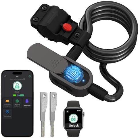 Eseesmart Bike Lock with Fingerprint, Bicycle Lock with Keys Fingerprint Bluetooth Control Digital Electronic Biometric, Heavy Duty Waterproof High Security Bike Locks Scooter Motorcycle Bicycle-Black