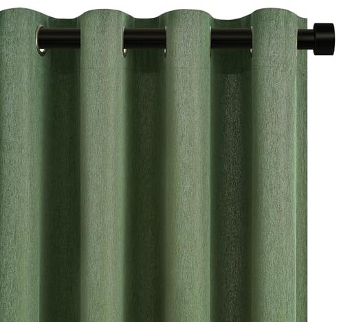 Topfinel 2 Stücke Vorhänge Grün Kurz Vorhang Halbtransparent Licht Filtern Leinenoptik Boho H 145 x B 140 cm Wohnzimmer Gardinen Kurze Vorhänge mit Ösen Linen Curtains