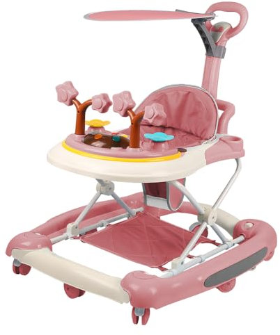 Girello per bambini con ruote silenziose per bambini e ragazze – Girello pieghevole per neonati da 6 a 18 mesi, altezza regolabile, facile da riporre 67 x 72 x 92 cm, rosa (A)